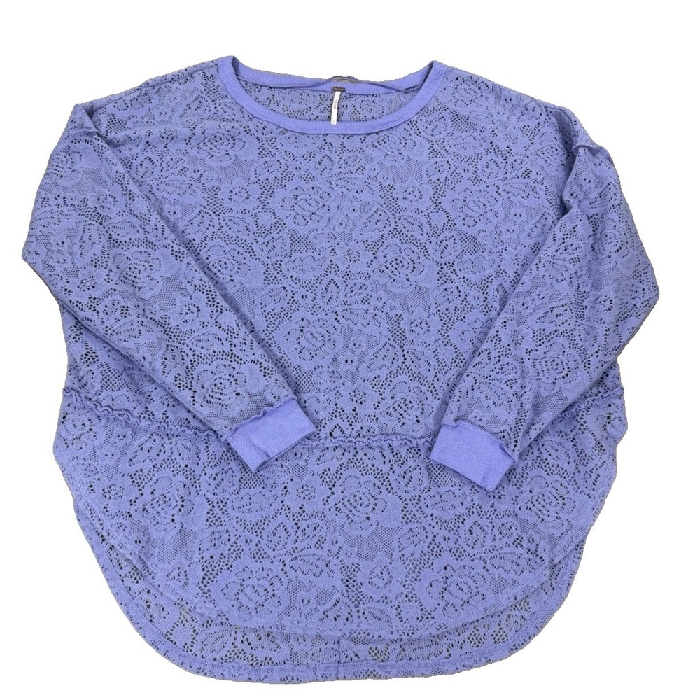 Free People Top Womens Large Sweatshirt Purple Long‎ Sleeve Open Knit Soft Cozy